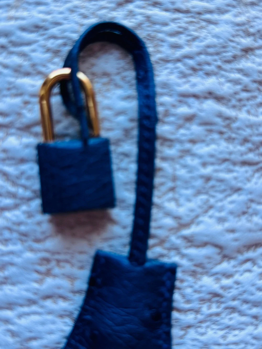 Hermes B 25 Ostrich Navy Leather Key Holder with Gold Padlock no scratches